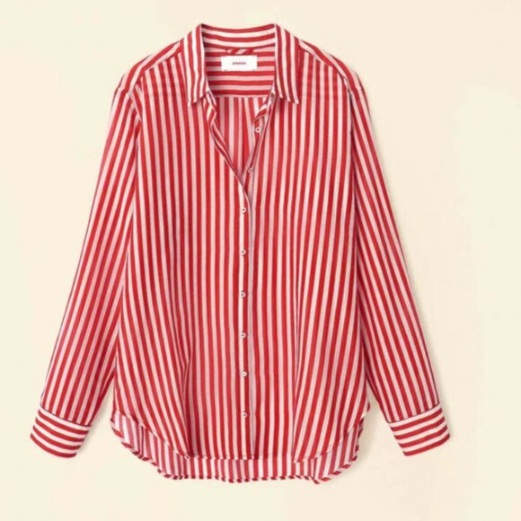 xirena beau shirt small red striped linen button up toversize top NWT - Picture 1 of 1